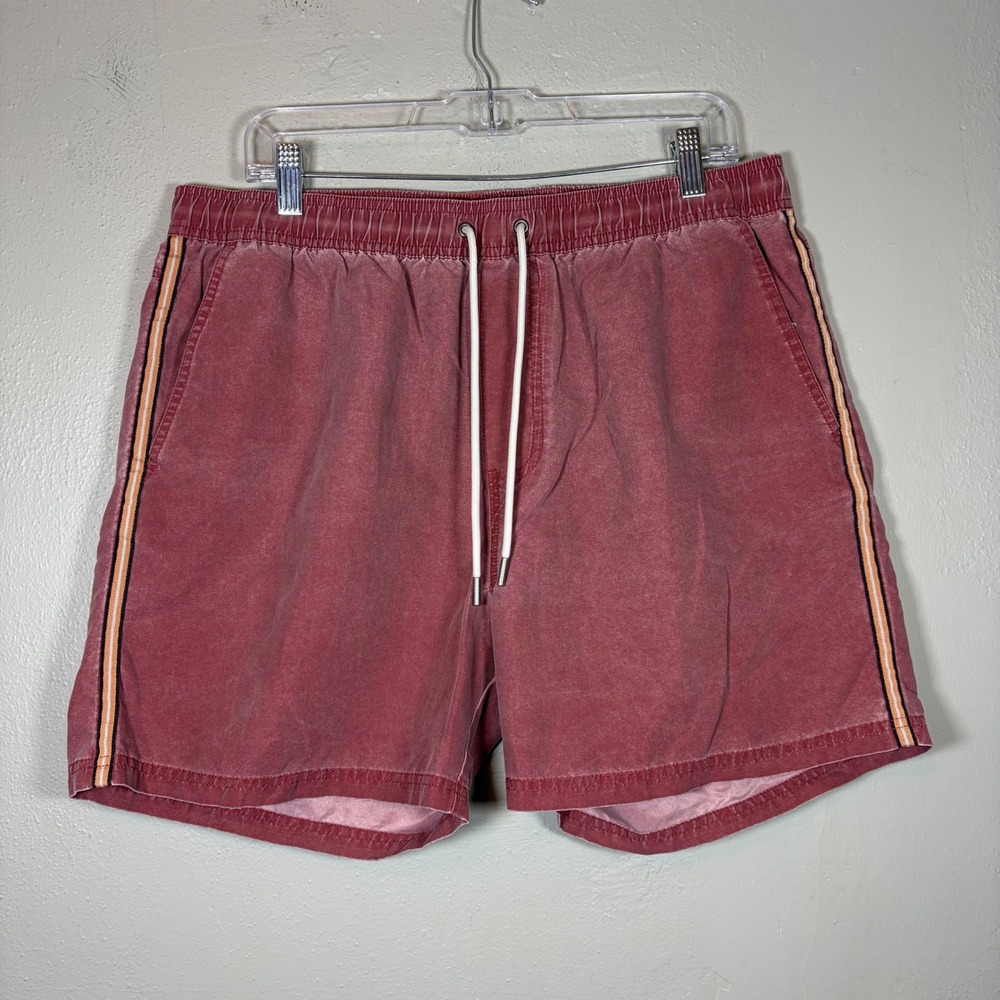 Cotton On Kahuna Shorts Mens XL Red Garment Dyed Mesh Lined Side Stripe Casual